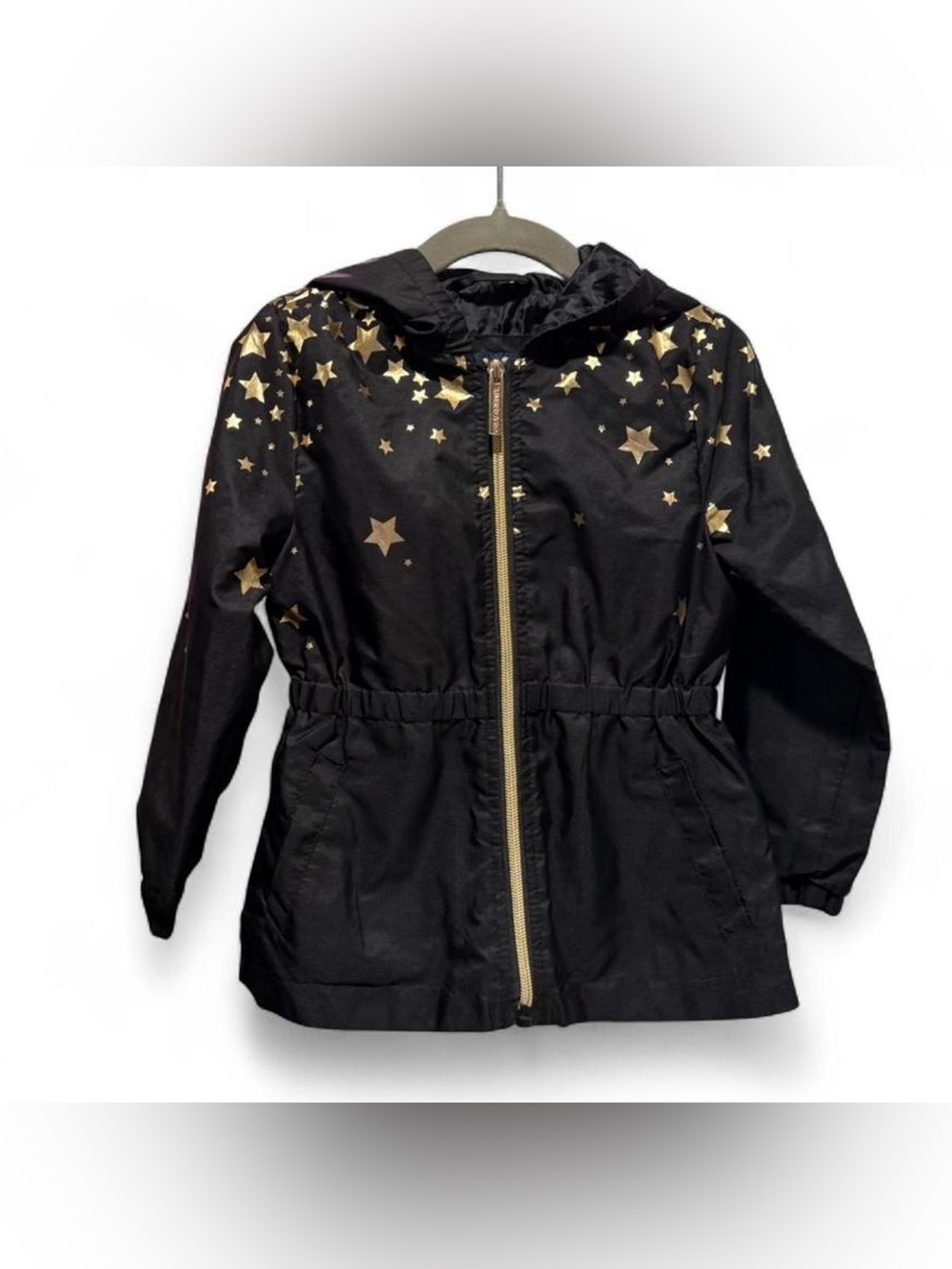 Limited Too Black Hooded Raincoat with Gold Star Print